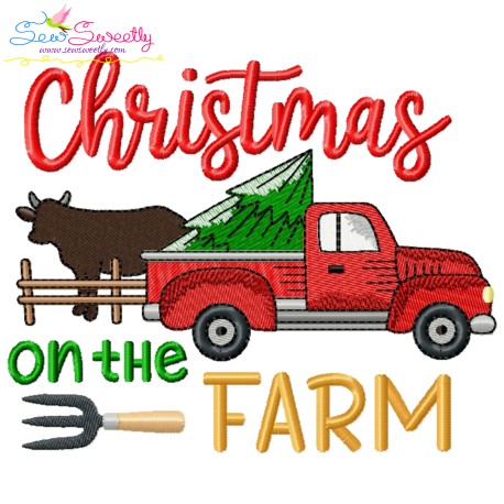 Christmas On The Farm Truck And Cow Embroidery Design- 1