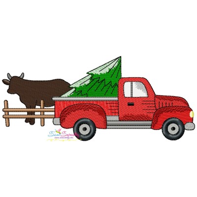 Christmas Red Truck On The Farm Embroidery Design Pattern-1