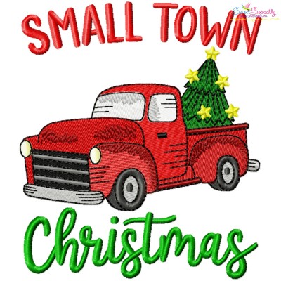 Small Town Christmas Red Truck Embroidery Design Pattern-1