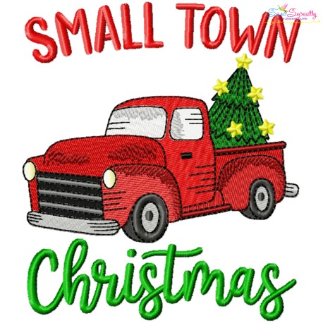 Small Town Christmas Red Truck Embroidery Design- 1