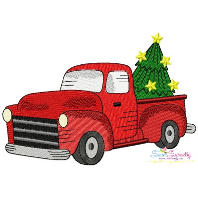 Red Christmas Truck With Tree Embroidery Design Pattern-1
