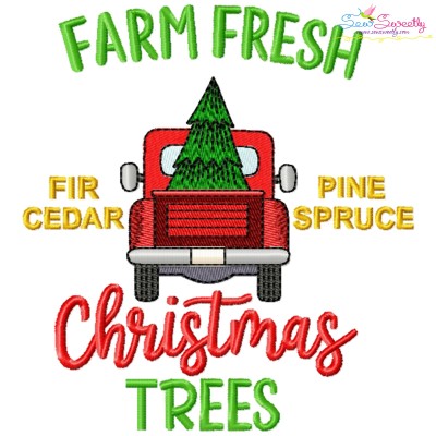 Farm Fresh Christmas Trees Truck Embroidery Design Pattern-1