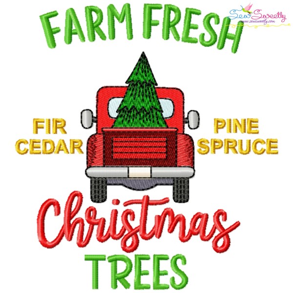 Farm Fresh Christmas Trees Truck Embroidery Design Pattern-1