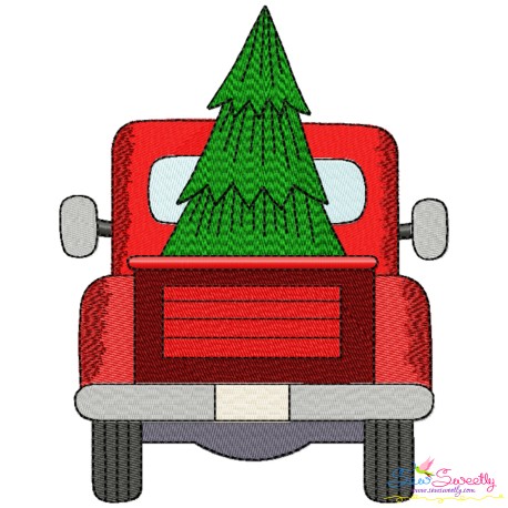 Red Truck With Christmas Tree Embroidery Design Pattern-1