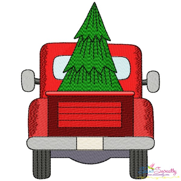 Red Truck With Christmas Tree Embroidery Design Pattern-1