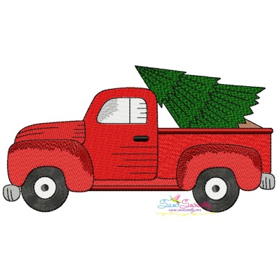 Red Christmas Truck With Tree-2 Embroidery Design Pattern-1