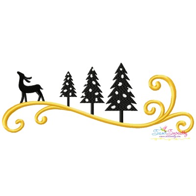 Christmas Border Trees And Deer Embroidery Design Pattern-1