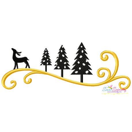 Christmas Border Trees And Deer Embroidery Design Pattern