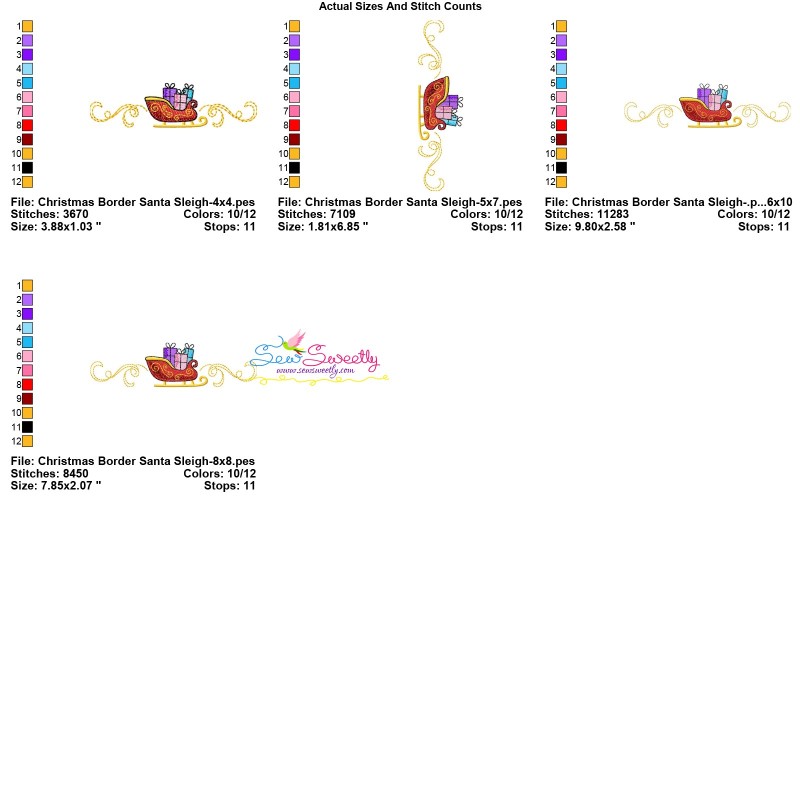 Christmas Border Santa Sleigh Embroidery Design Pattern