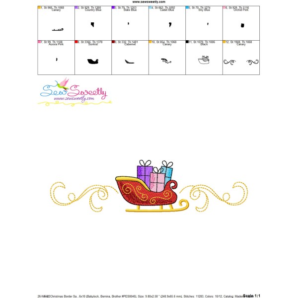 Christmas Border Santa Sleigh Embroidery Design Pattern
