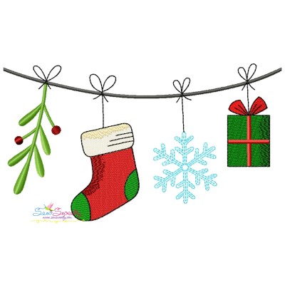 Christmas Border Stocking And Snowflake Embroidery Design Pattern-1