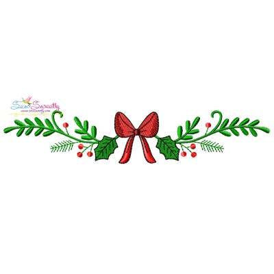 Christmas Border Bow And Leaves Embroidery Design Pattern-1