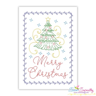 Cardstock Embroidery Design Pattern- Merry Christmas Tree Greeting Card-1