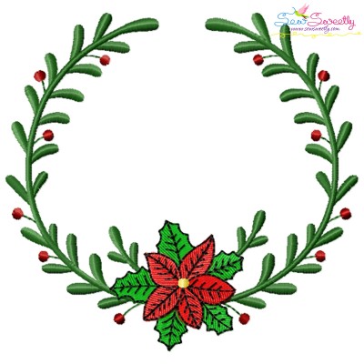 Christmas Poinsettia Flower Wreath Embroidery Design Pattern-1