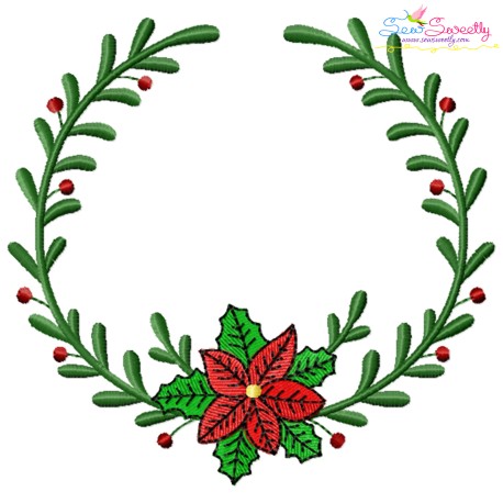 Christmas Poinsettia Flower Wreath Embroidery Design- 1