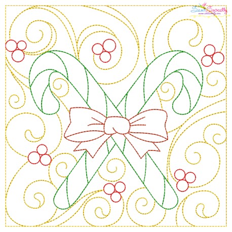 Christmas Quilt Block Candy Cane Embroidery Design Pattern