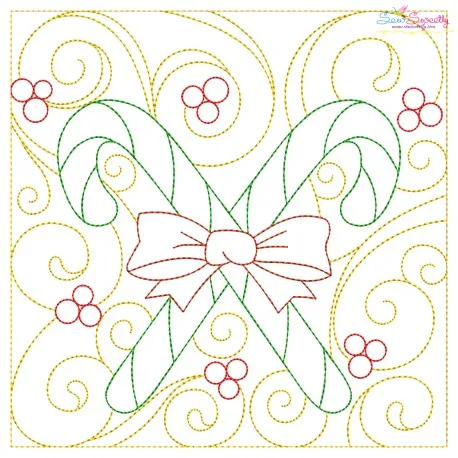Christmas Quilt Block Candy Cane Embroidery Design Pattern-1