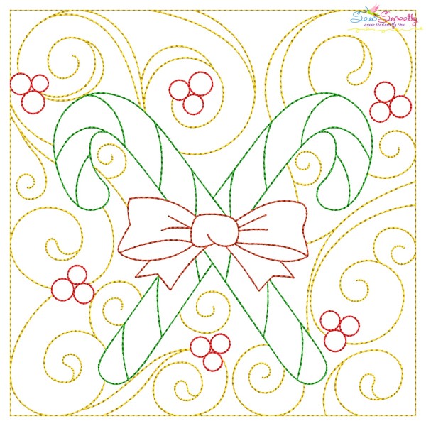 Christmas Quilt Block Candy Cane Embroidery Design Pattern-1