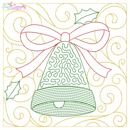 Christmas Quilt Block Bell Embroidery Design Pattern