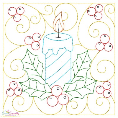 Christmas Quilt Block Candle Embroidery Design Pattern-1