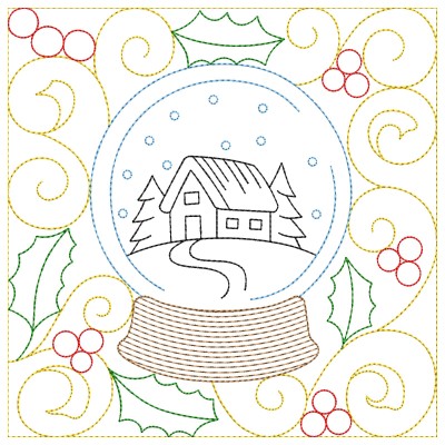 Christmas Quilt Block Snow Globe Embroidery Design- 1