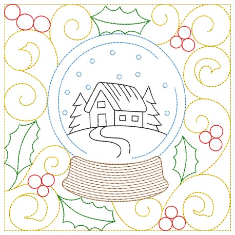 Christmas Quilt Block Snow Globe Embroidery Design Pattern
