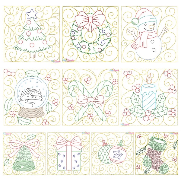 Christmas Quilt Blocks Embroidery Design Bundle-1