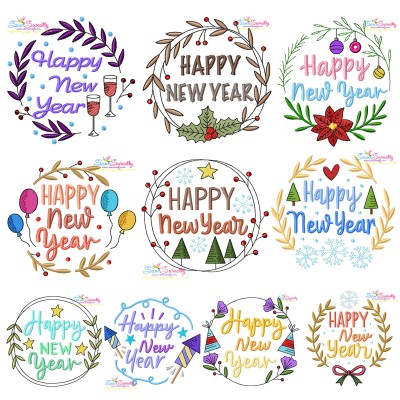Happy New Year Frames Embroidery Design Pattern Bundle-1