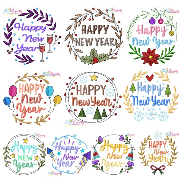 Happy New Year Frames Embroidery Design Bundle-1