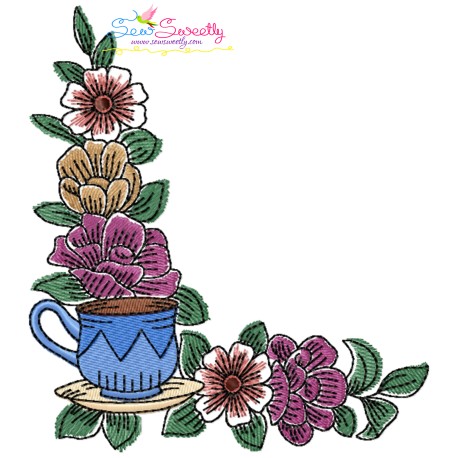 Floral Cup Corner-2 Kitchen Embroidery Design Pattern-1