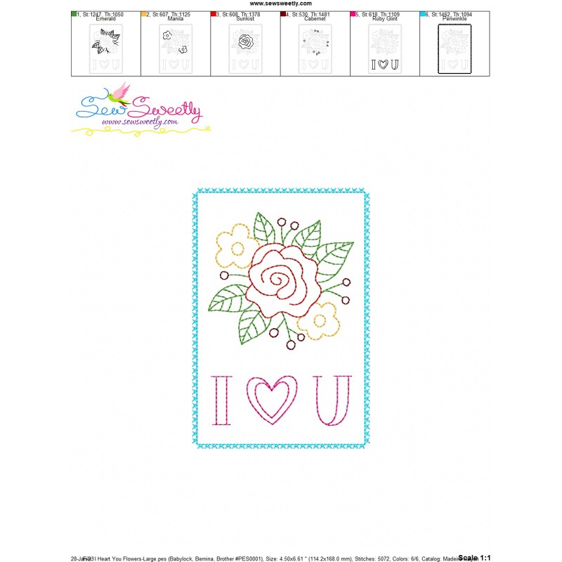 Valentine Cardstock Embroidery Design I Heart You Flowers Sew Sweetly