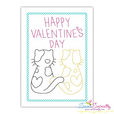Valentine Cardstock Embroidery Design Pattern | Cats Happy Valentines Day-1