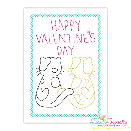 Valentine Cardstock Embroidery Design Pattern | Cats Happy Valentines Day