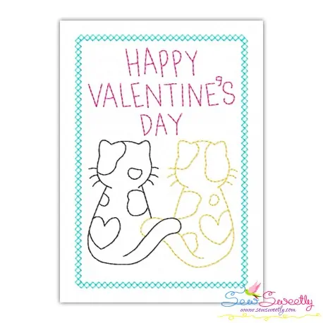 Valentine Cardstock Embroidery Design Pattern | Cats Happy Valentines Day