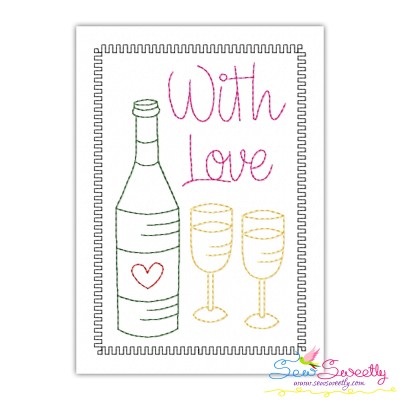 Valentine Cardstock Embroidery Design Pattern | Wine Bottle And Glasses With Love-1