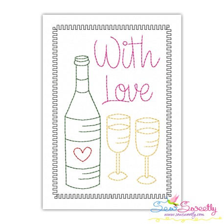 Valentine Cardstock Embroidery Design Pattern | Wine Bottle And Glasses With Love