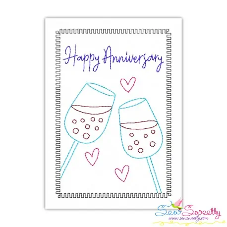 Cardstock Embroidery Design Pattern | Happy Anniversary Wine Glasses