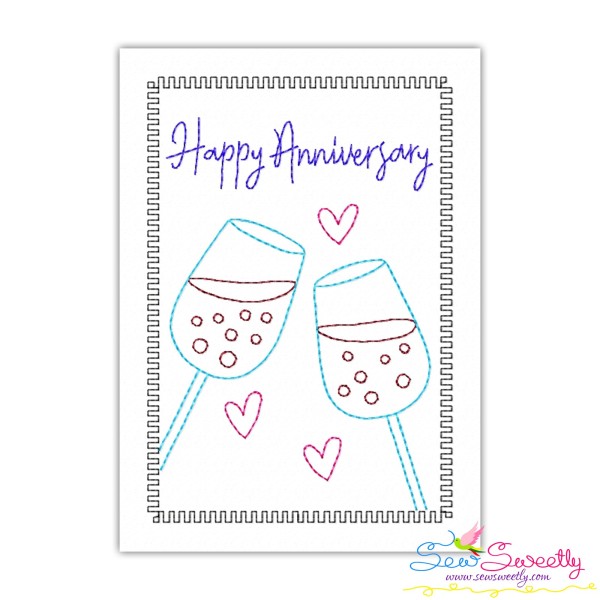 Cardstock Embroidery Design Pattern | Happy Anniversary Wine Glasses-1
