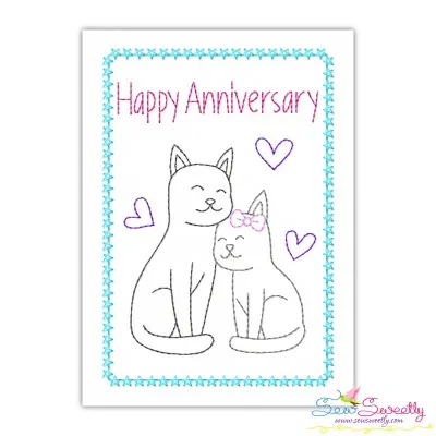 Cardstock Embroidery Design Pattern | Happy Anniversary Cats-1