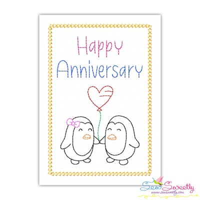 Cardstock Embroidery Design Pattern | Happy Anniversary Penguins-1