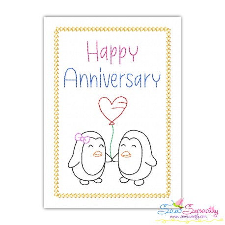 Cardstock Embroidery Design Pattern | Happy Anniversary Penguins