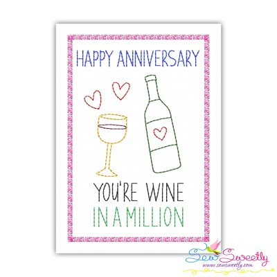 Cardstock Embroidery Design Pattern | Happy Anniversary Wine Bottle And Glass-1