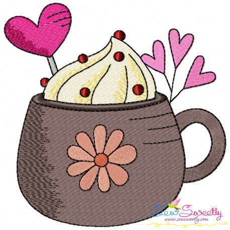 Valentine's Hot Chocolate Cup-4 Embroidery Design Pattern