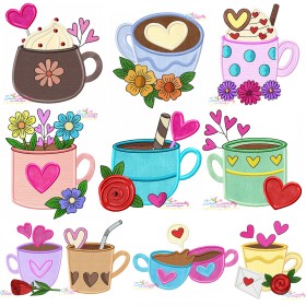 Valentine's Hot Chocolate Cups Applique Design Bundle-1