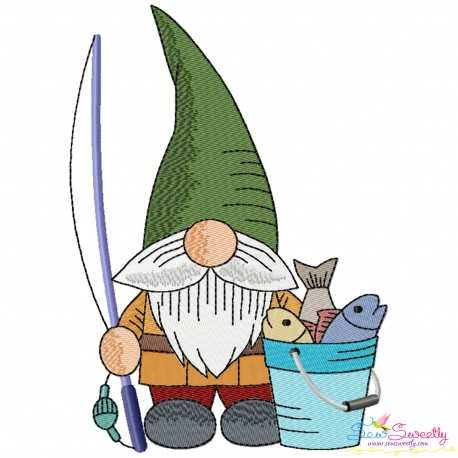 Boy Fishing Gnome-10 Embroidery Design Pattern