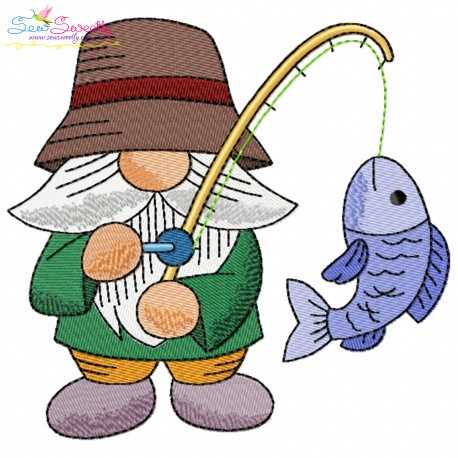 Boy Fishing Gnome-9 Embroidery Design Pattern