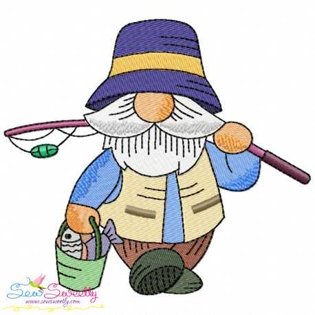 Boy Fishing Gnome-8 Embroidery Design Pattern