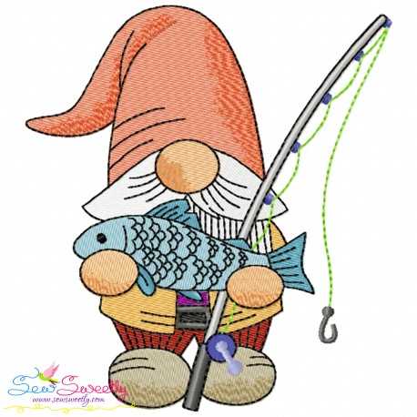 Boy Fishing Gnome-7 Embroidery Design Pattern