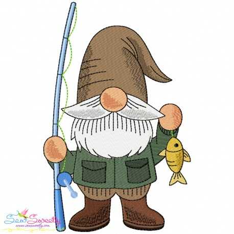 Boy Fishing Gnome-6 Embroidery Design Pattern