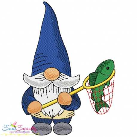 Boy Fishing Gnome-5 Embroidery Design Pattern